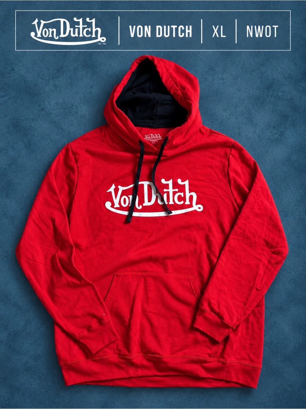 Von Dutch Red Logo Pullover Hoodie XL NWOT